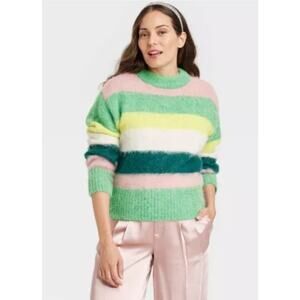 A New Day Stripe Bright Color Fuzzy Sweater Size XXL